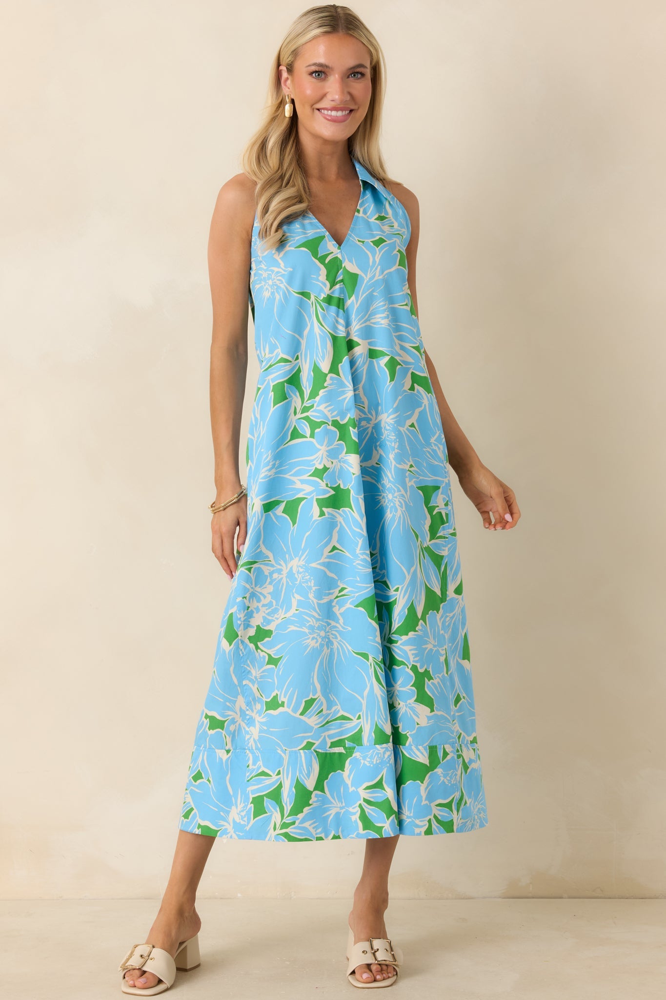 Growing on Me Light Blue Floral Cotton Midi Dress