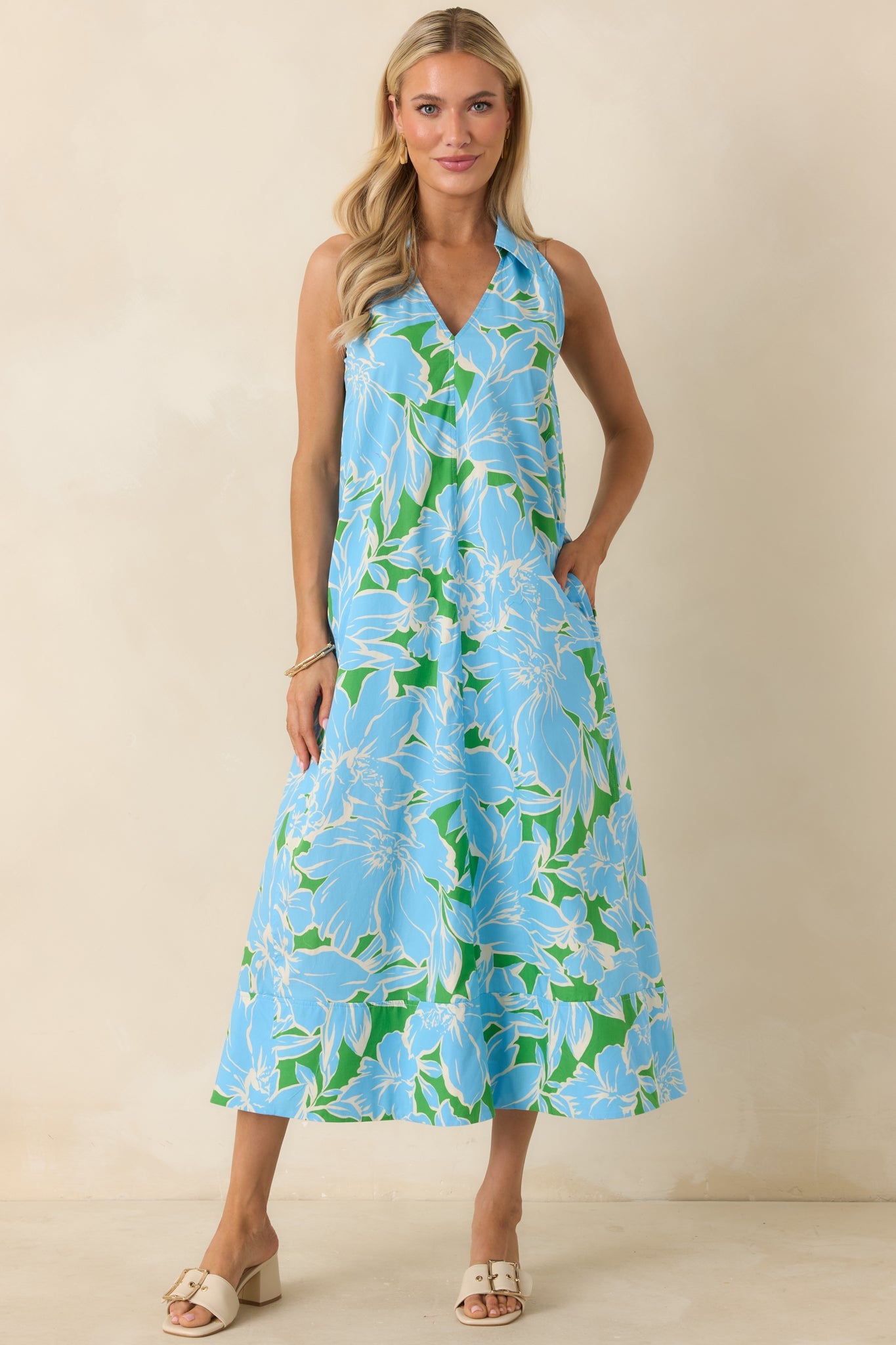 Growing on Me Light Blue Floral Cotton Midi Dress