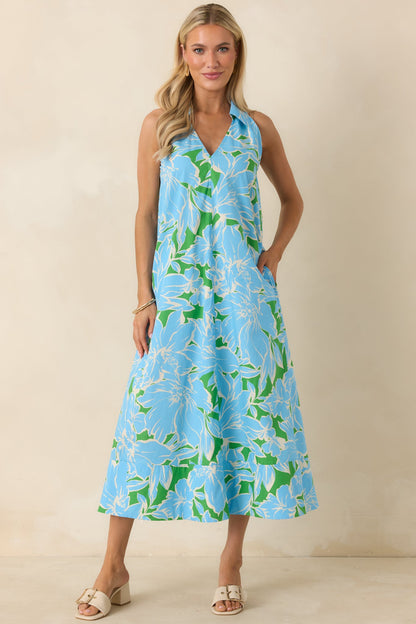 Growing on Me Light Blue Floral Cotton Midi Dress