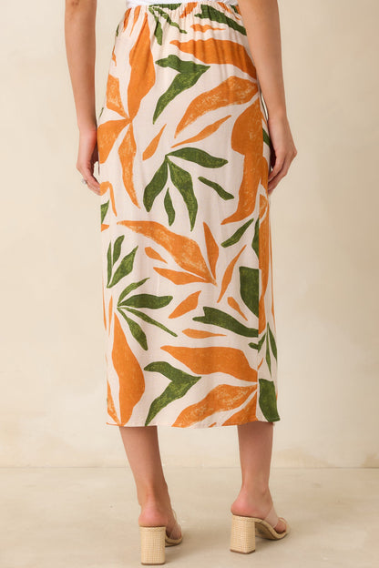 Cabana Chic Beige Tropical Print Midi Wrap Skirt
