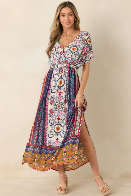 Drawn To The Horizon Navy Multi Print Short Sleeve Maxi Dress