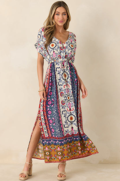 Drawn To The Horizon Navy Multi Print Short Sleeve Maxi Dress