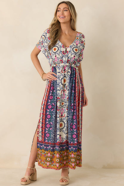 Drawn To The Horizon Navy Multi Print Short Sleeve Maxi Dress