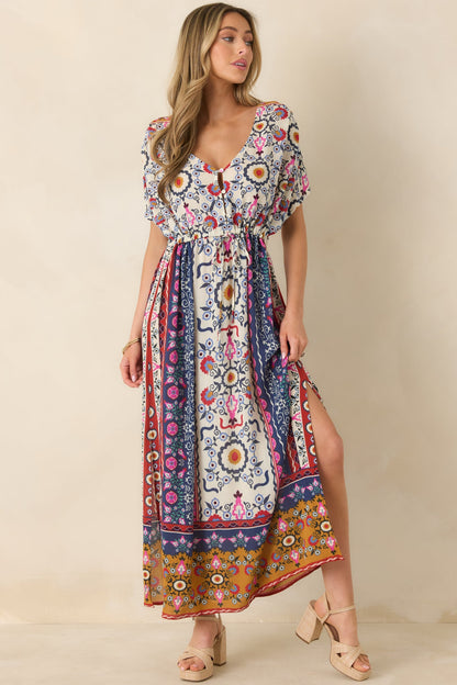 Drawn To The Horizon Navy Multi Print Short Sleeve Maxi Dress