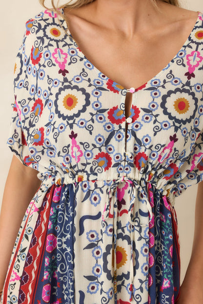 Drawn To The Horizon Navy Multi Print Short Sleeve Maxi Dress
