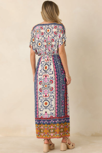 Drawn To The Horizon Navy Multi Print Short Sleeve Maxi Dress