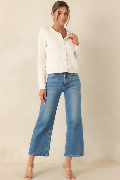 Prosperina Kennedy Ivory Cotton Button Front Cardigan