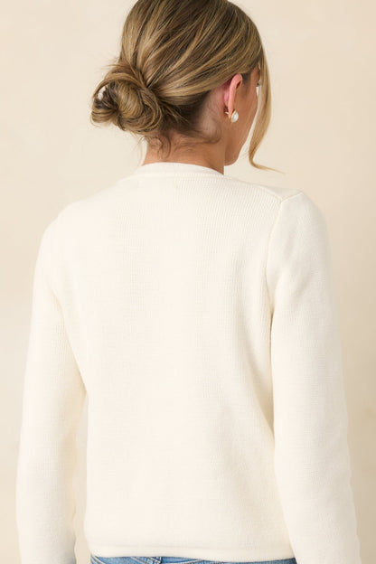 Prosperina Kennedy Ivory Cotton Button Front Cardigan