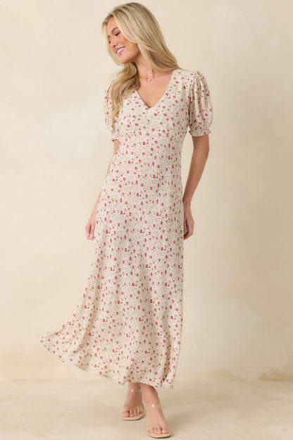 Where We Belong Dusty Pink Floral Short Sleeve Maxi Dress