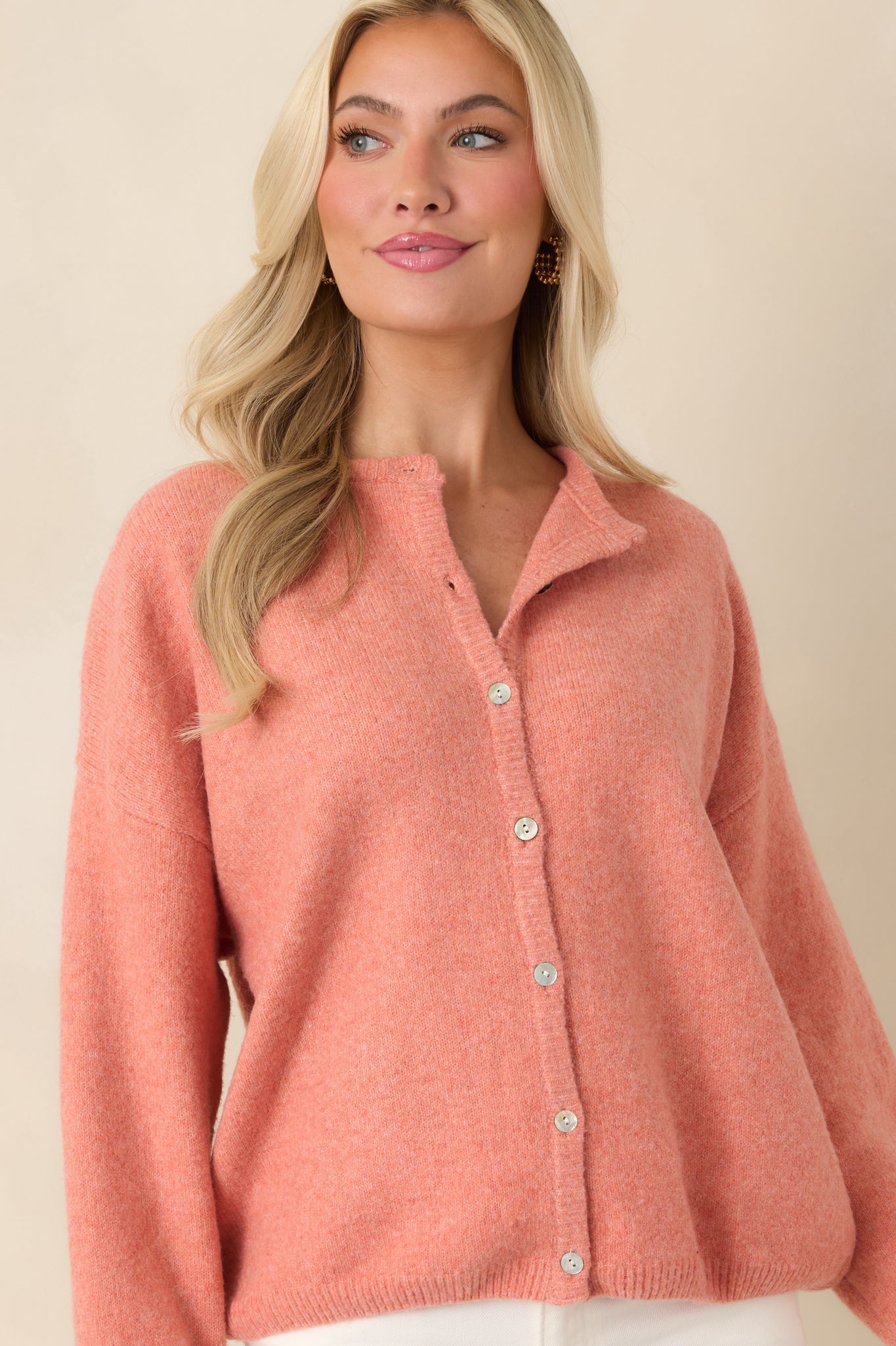 Sweet Simplicity Orange Sherbert Knit Button Front Cardigan