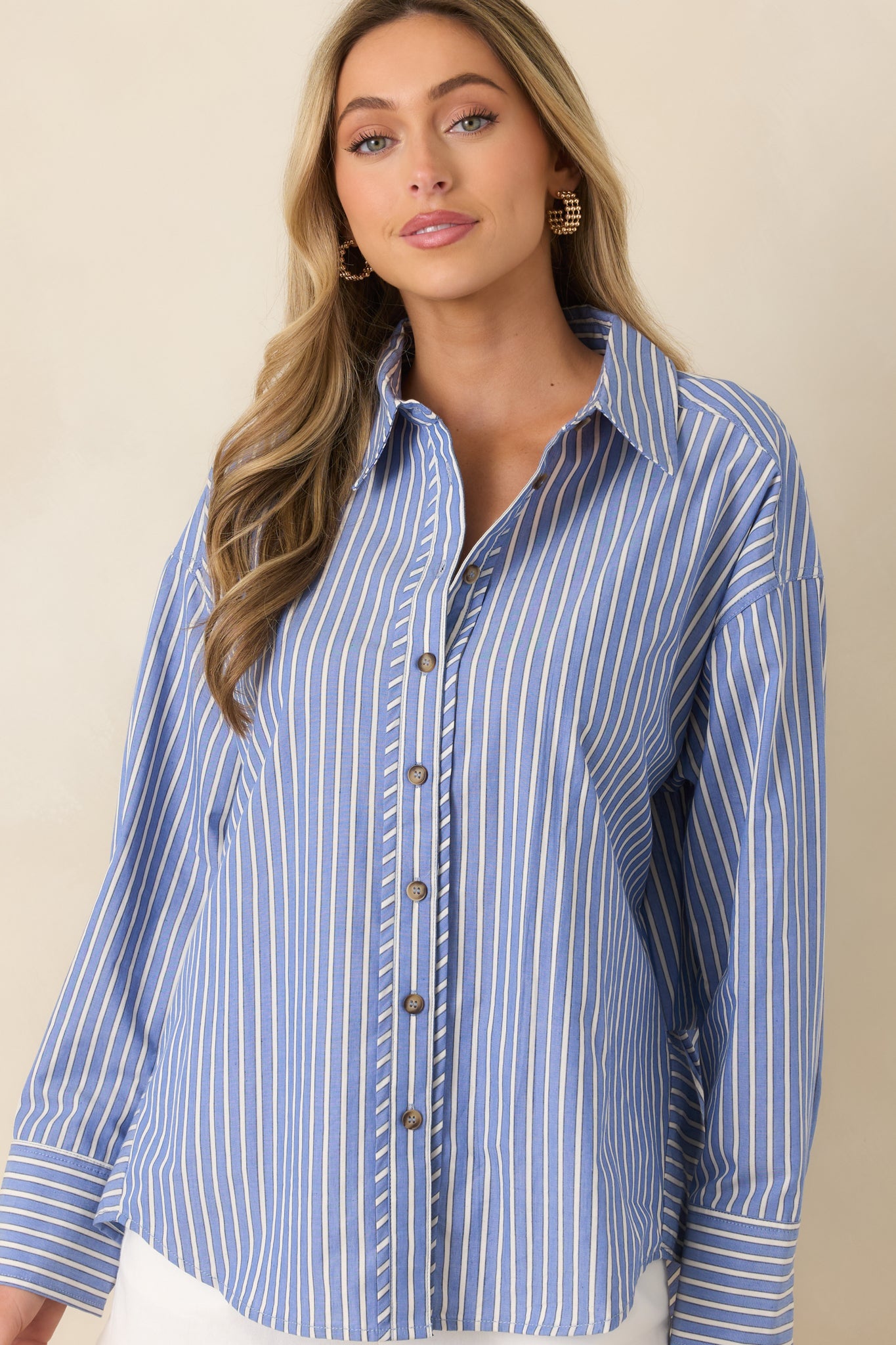 Just What You Wanted Navy Stripe Cotton Button Up Shirt