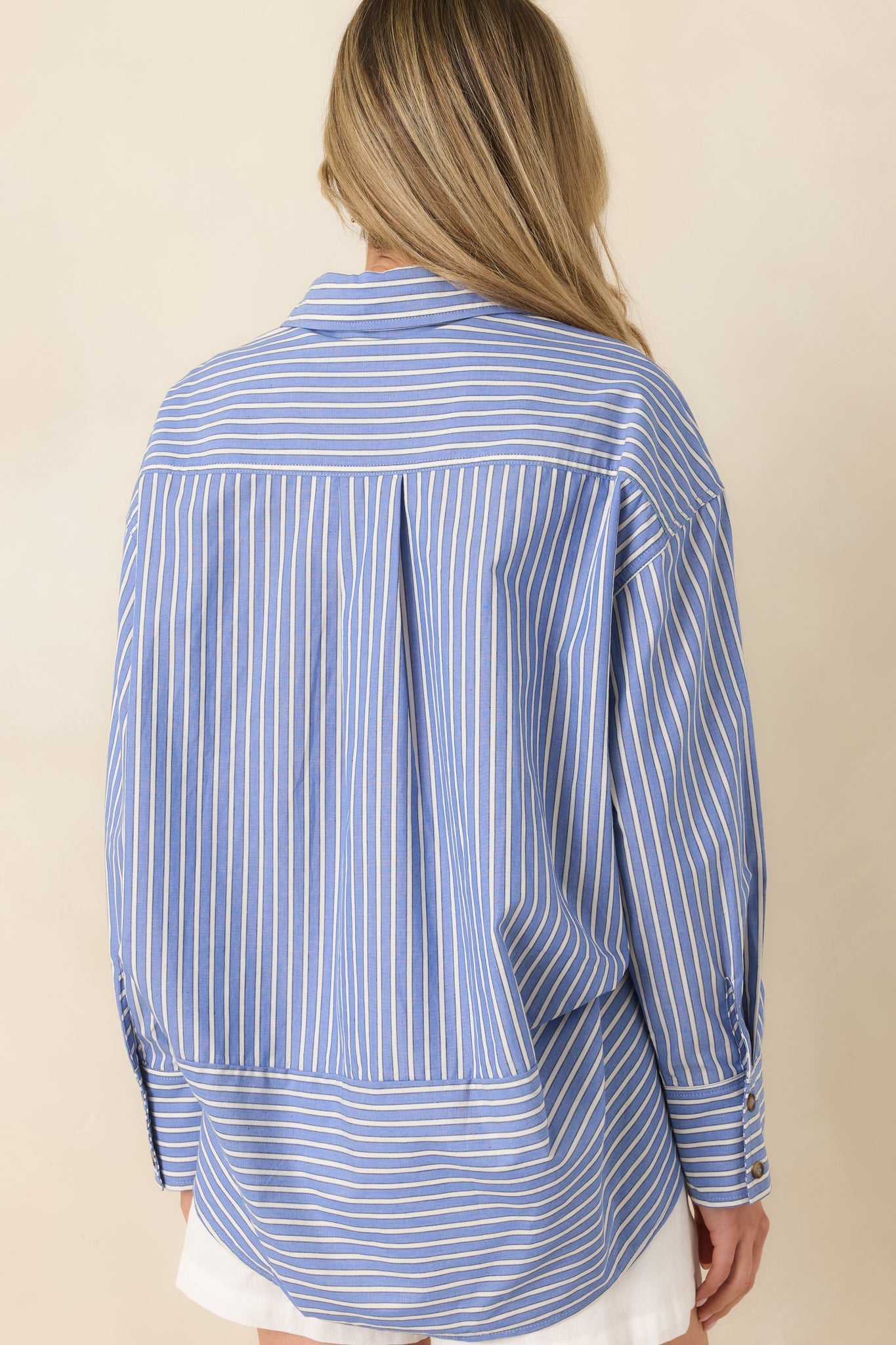 Just What You Wanted Navy Stripe Cotton Button Up Shirt