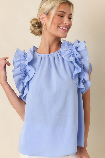 Dawn Of My Heart Light Blue Ruffled Top
