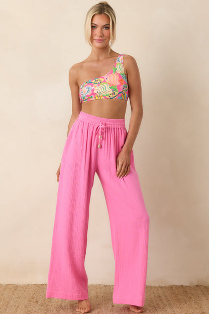 Paradisa Dunedin Pink Cotton Wide Leg Drawstring Pants