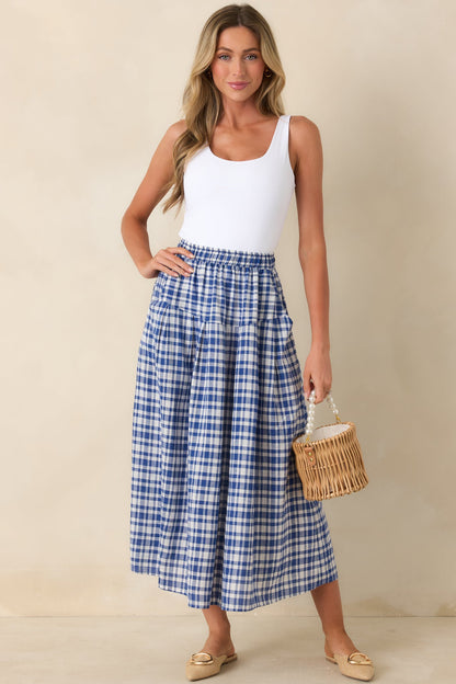 Fresh Air Feelings Blue Gingham Midi Skirt