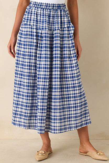 Fresh Air Feelings Blue Gingham Midi Skirt