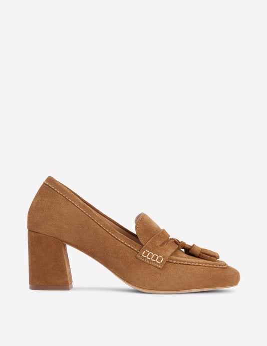 Sol Block Heeled Penny Loafers-Tan