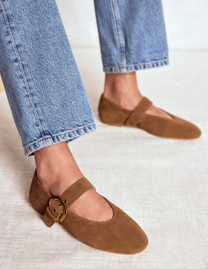 Kylie Flat Buckle Mary Janes-Raw Umber