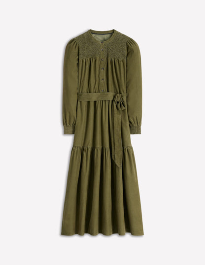 Cecily Cord Midi Dress-Woodland Green