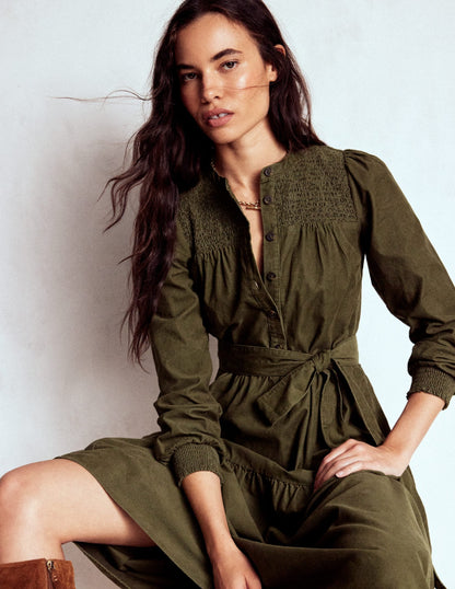 Cecily Cord Midi Dress-Woodland Green