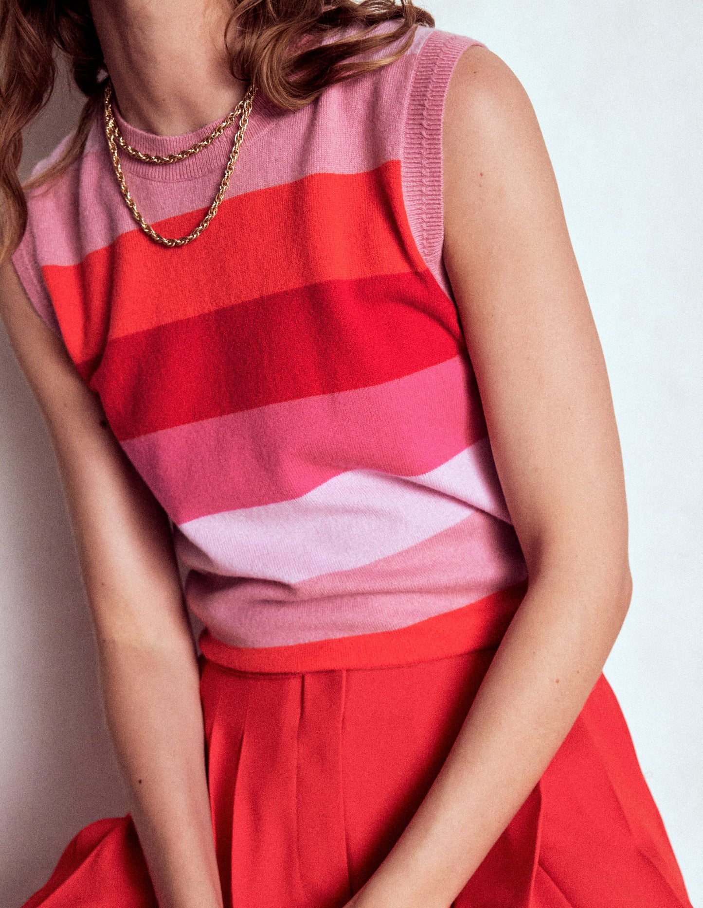 Eva Cashmere Vest-Pink/ Orange Stripe