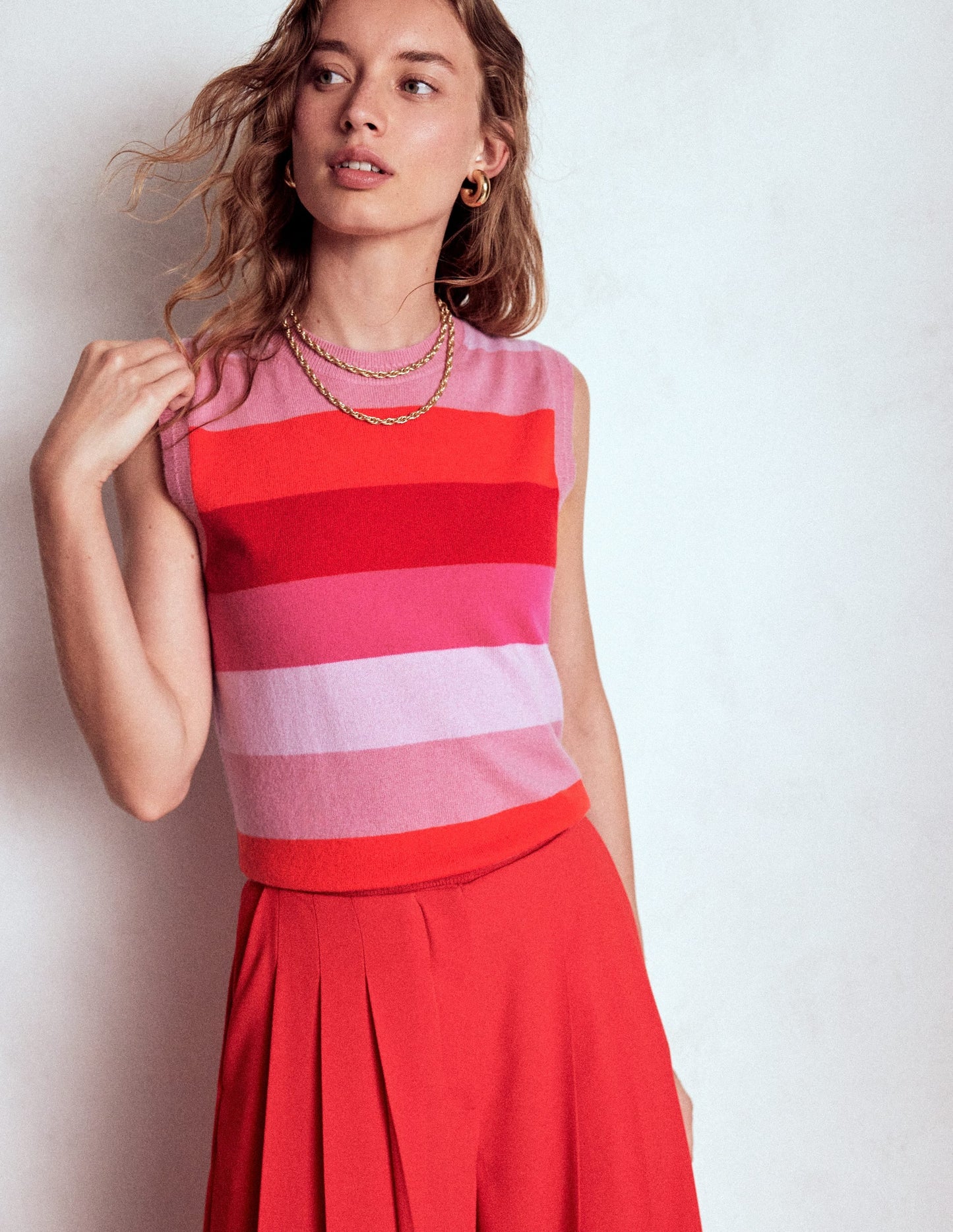 Eva Cashmere Vest-Pink/ Orange Stripe
