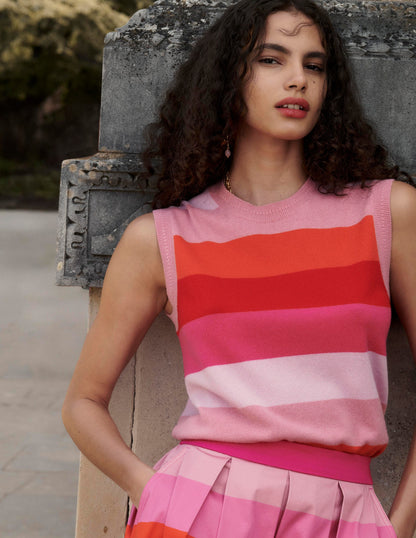 Eva Cashmere Vest-Pink/ Orange Stripe