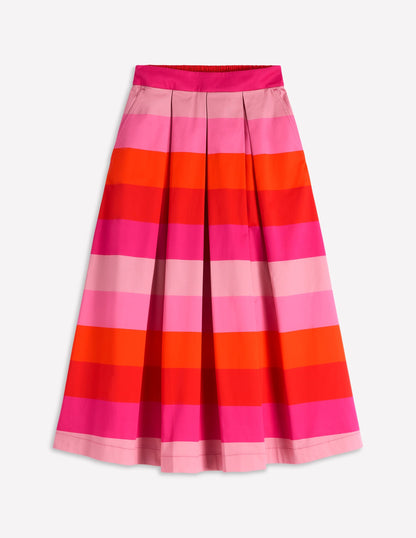 Verity  cotton Sateen Skirt-Pink Tonal Multistripe