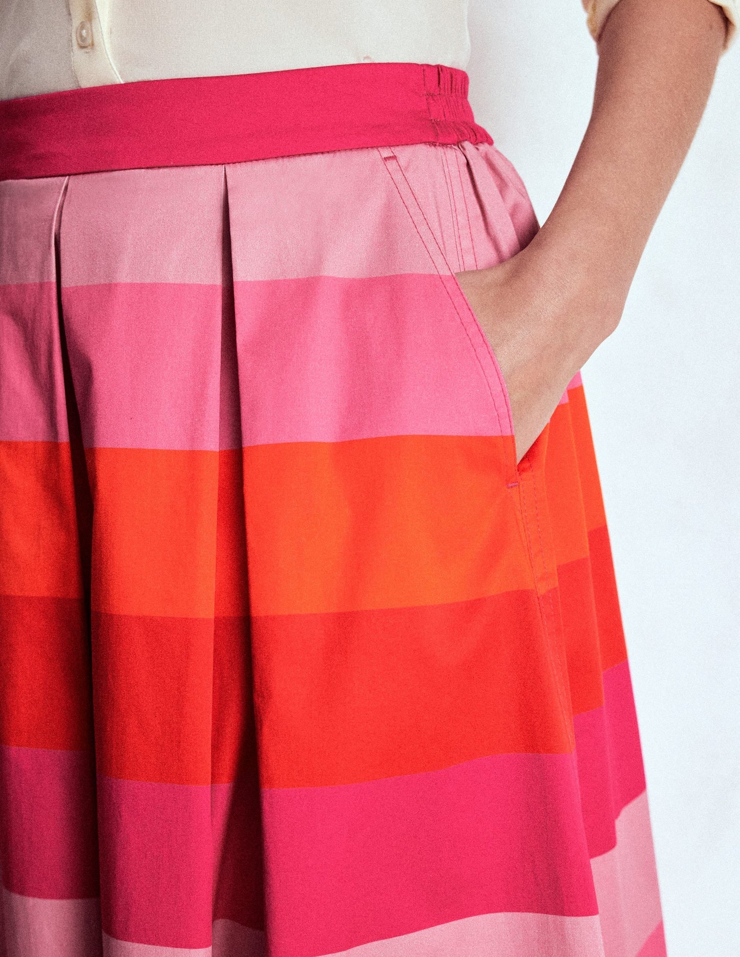 Verity  cotton Sateen Skirt-Pink Tonal Multistripe
