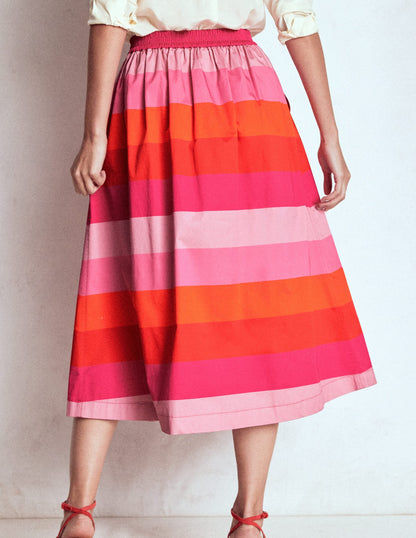 Verity  cotton Sateen Skirt-Pink Tonal Multistripe