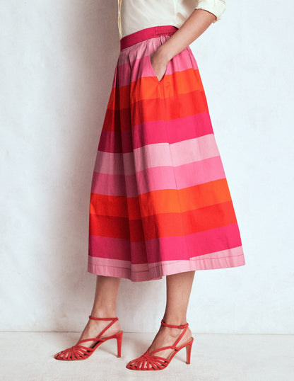 Verity  cotton Sateen Skirt-Pink Tonal Multistripe
