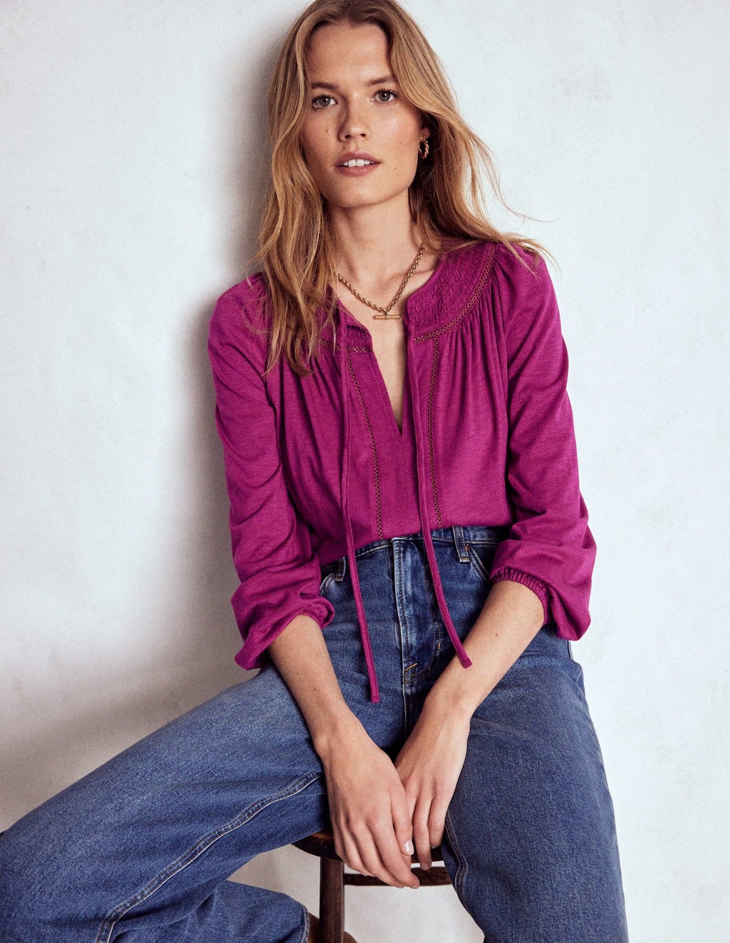 Georgia Smocked Jersey Top-Rich Magenta
