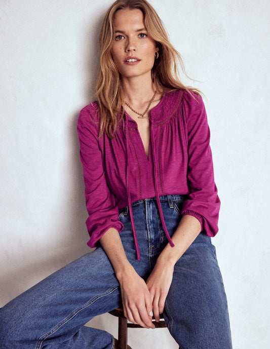 Georgia Smocked Jersey Top-Rich Magenta