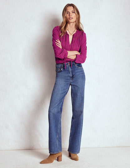Georgia Smocked Jersey Top-Rich Magenta