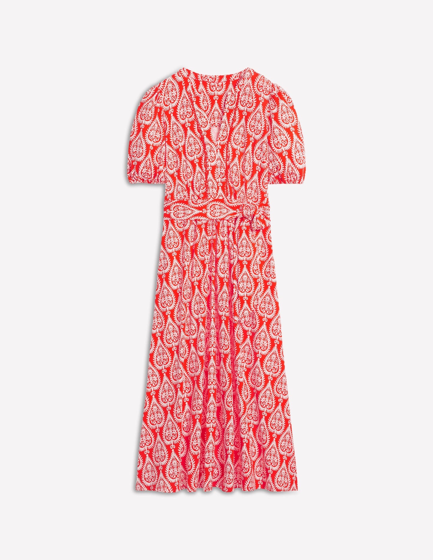 Sofia Trim Jersey Midi Dress-Firecracker Red, Ornate Geo