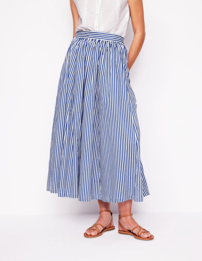 Full Poplin Maxi Skirt-Kingfisher Blue, Fine Stripe