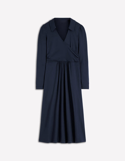 Carla Jersey Wrap Dress-Navy