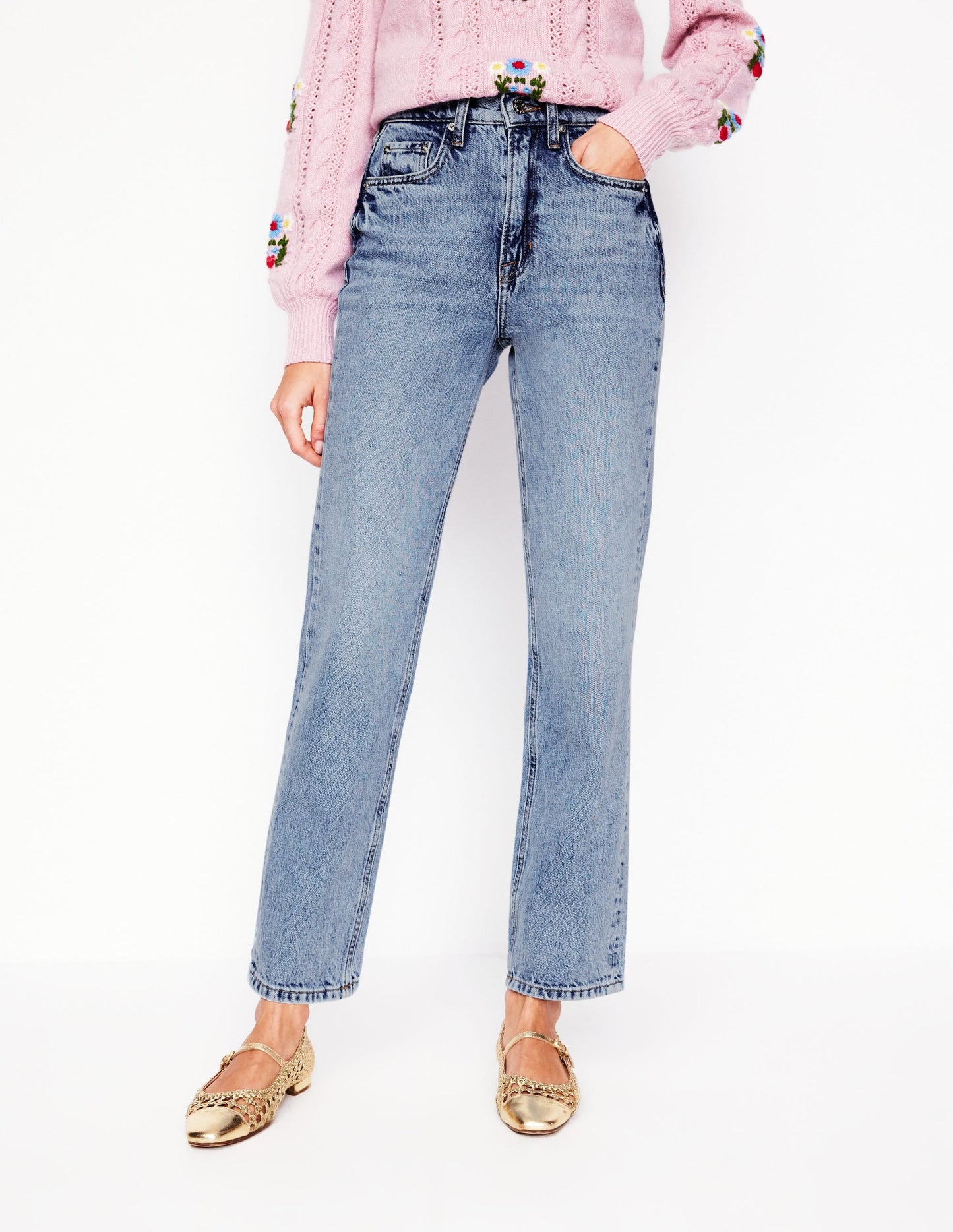 High Rise Straight Leg Jeans-Light Vintage