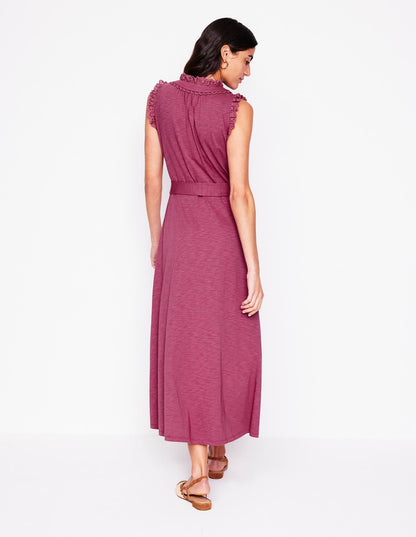 Aria Broderie Trim Midi Dress-Plum Purple
