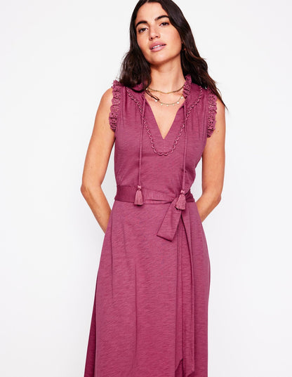 Aria Broderie Trim Midi Dress-Plum Purple