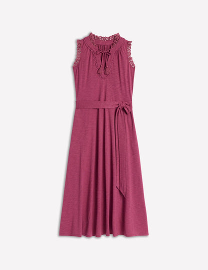 Aria Broderie Trim Midi Dress-Plum Purple