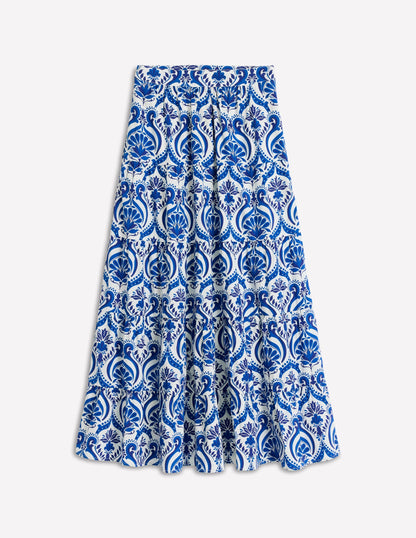 Nadia Poplin Maxi Skirt-Blue, Ornamental Floral