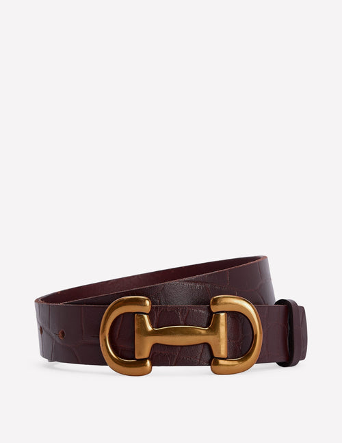 Iris Snaffle-Trim Leather Belt-Croc