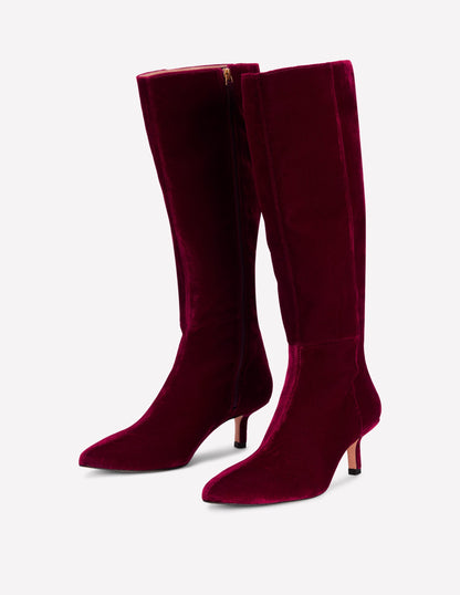 Kitten Heel Knee High Boots-Ruby Red