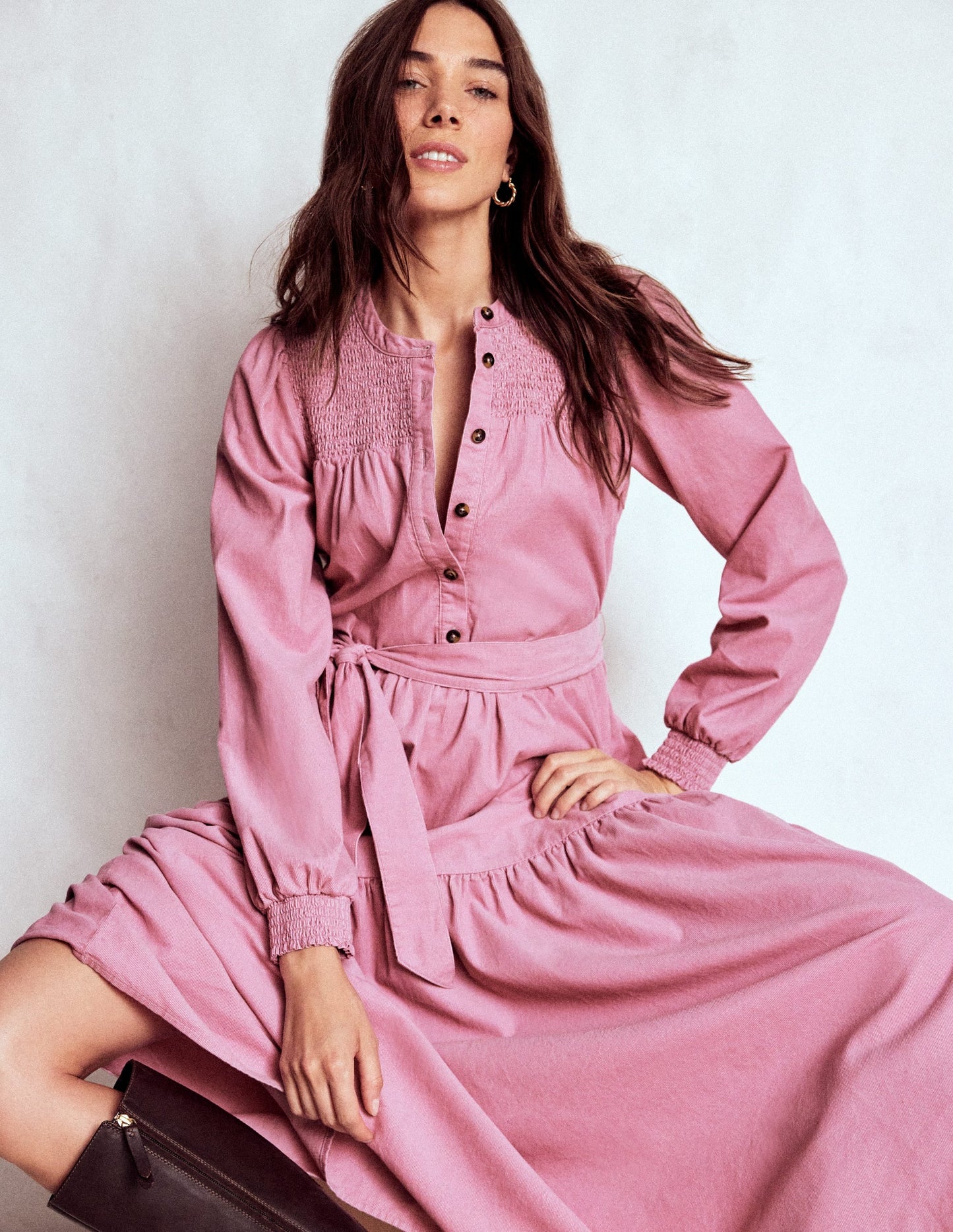 Cecily Cord Midi Dress-Pink Haze