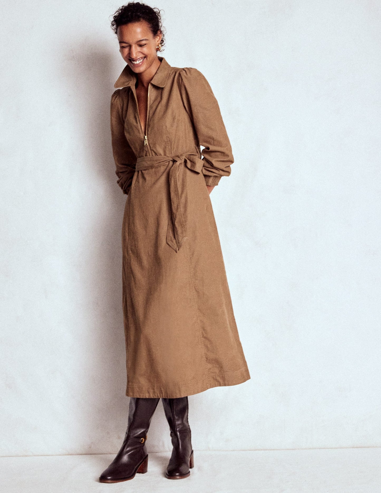 Adelaide Zip Cord Midi Dress-Latte