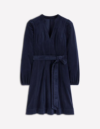 Ros Panelled Cord Short Dress-Navy