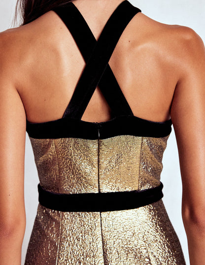 Halter Fit & Flare Gold Dress-Gold