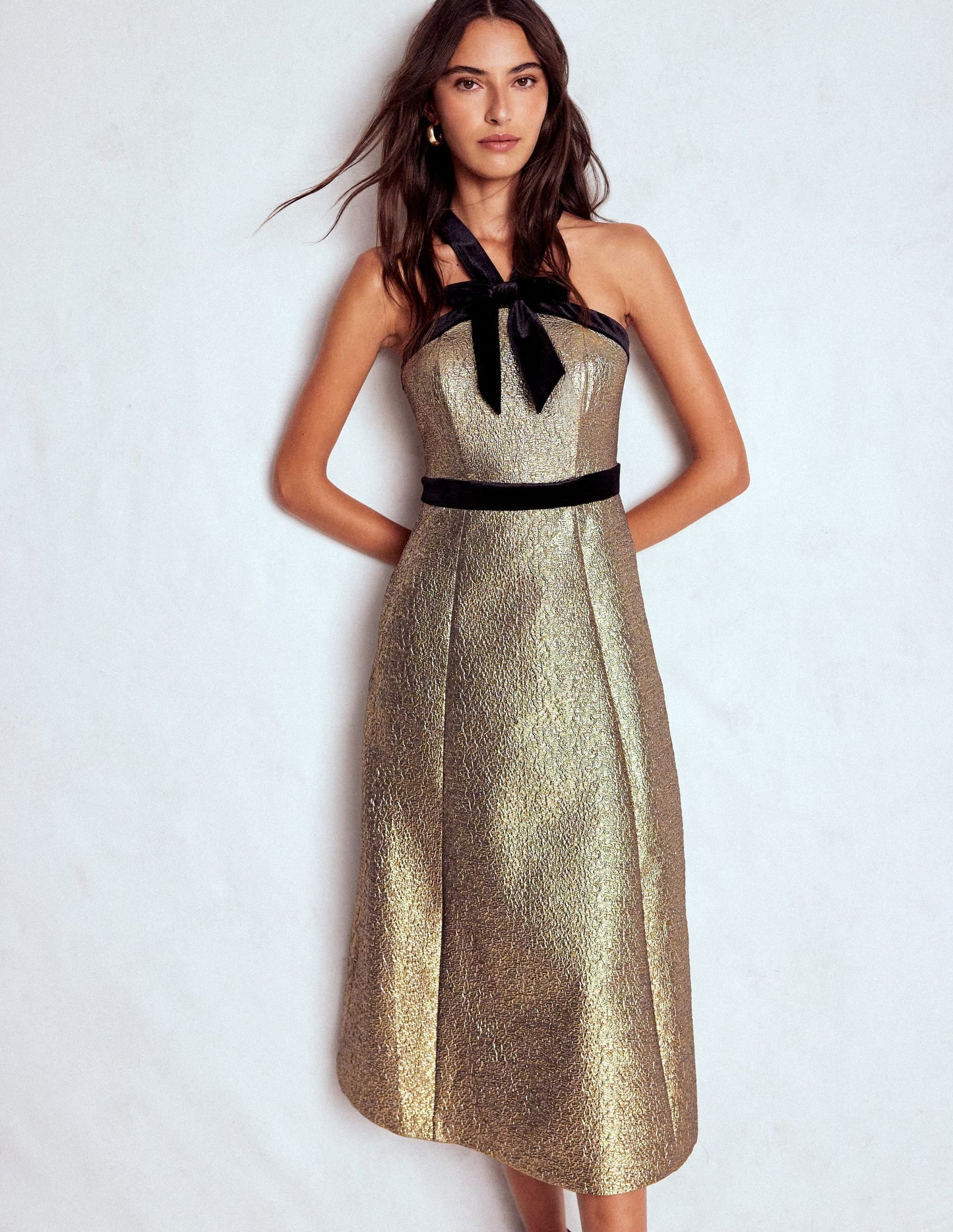 Halter Fit & Flare Gold Dress-Gold
