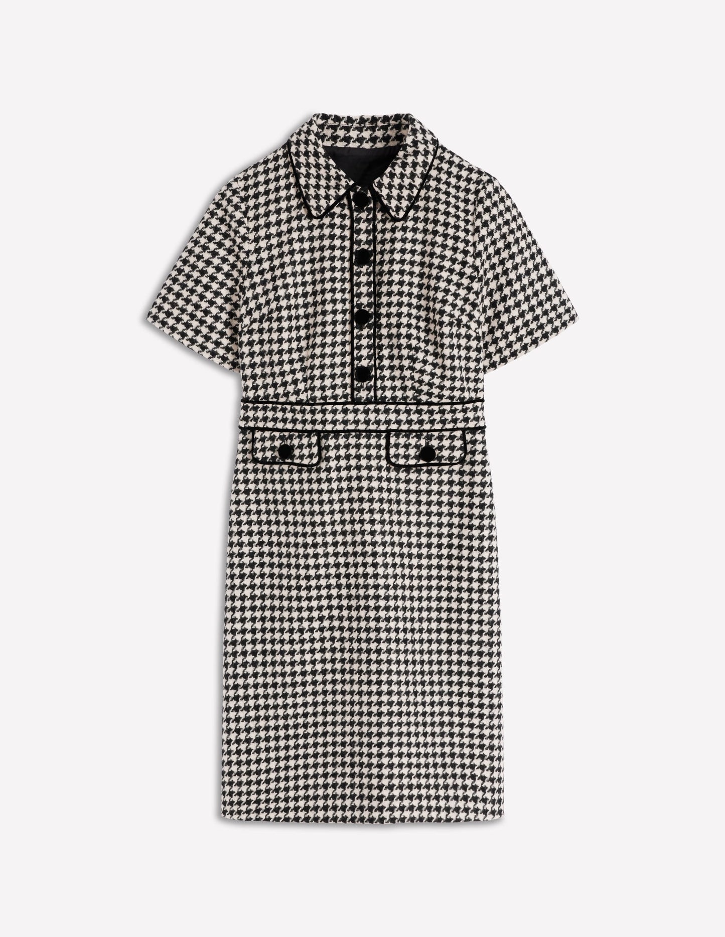 Eda Wool Shift Dress-Black Dogstooth